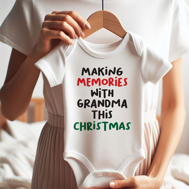 First Christmas with Grandma Baby Clothes Customizable Pregnancy Announcement Holiday Present Grandparents Keepsake Personalized Holiday Newborn Gifts