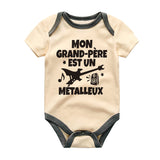 French unisex short sleeve baby bodysuit Mon grand-pere est un metalleux outfit Rock band music lover grandpa gift newborn clothes