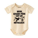 French unisex short sleeve baby bodysuit Mon grand-pere est un metalleux outfit Rock band music lover grandpa gift newborn clothes