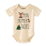 Mon Premier Noël Custom Unisex Newborn baby Boy Girl Clothes Reindeer Snowman Christmas Tree Theme Baby's First Christmas Milestone Baby Bodysuit