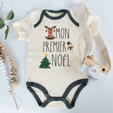 Mon Premier Noël Custom Unisex Newborn baby Boy Girl Clothes Reindeer Snowman Christmas Tree Theme Baby's First Christmas Milestone Baby Bodysuit