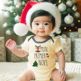 Mon Premier Noël Custom Unisex Newborn baby Boy Girl Clothes Reindeer Snowman Christmas Tree Theme Baby's First Christmas Milestone Baby Bodysuit