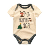 Mon Premier Noël Custom Unisex Newborn baby Boy Girl Clothes Reindeer Snowman Christmas Tree Theme Baby's First Christmas Milestone Baby Bodysuit