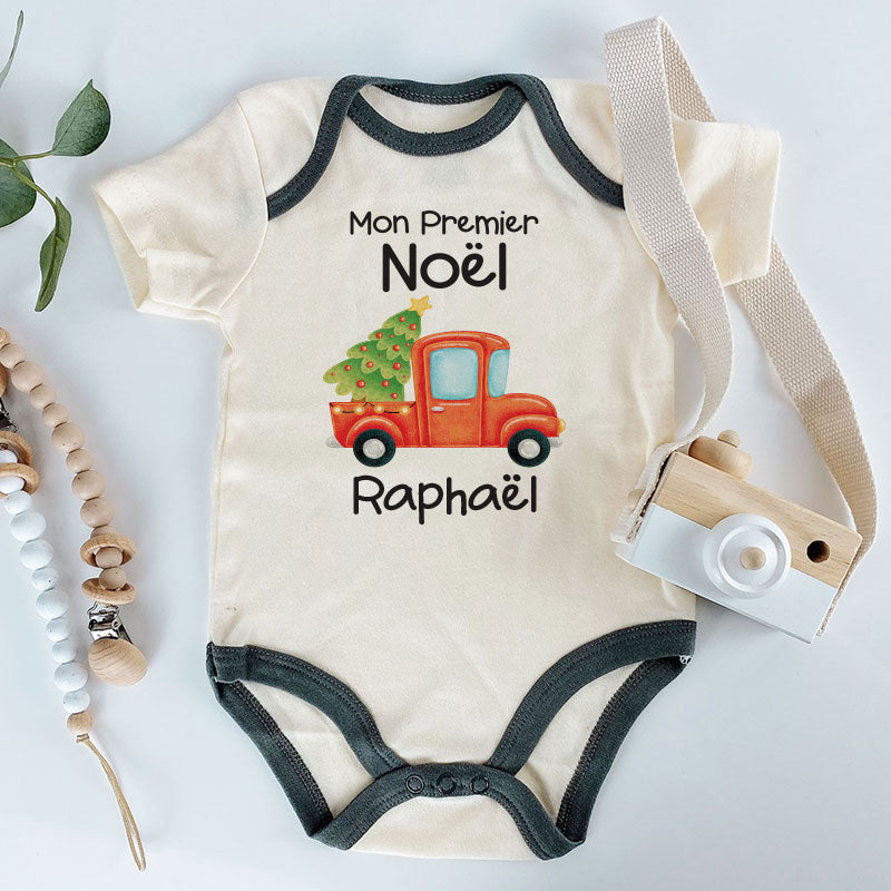 Personalized Baby's Name First Christmas Baby Boy Girl Bodysuit Custom Newborn Holiday Gift Frech Christmas Mon Premier Noël Clothes Cozy Holiday outfit