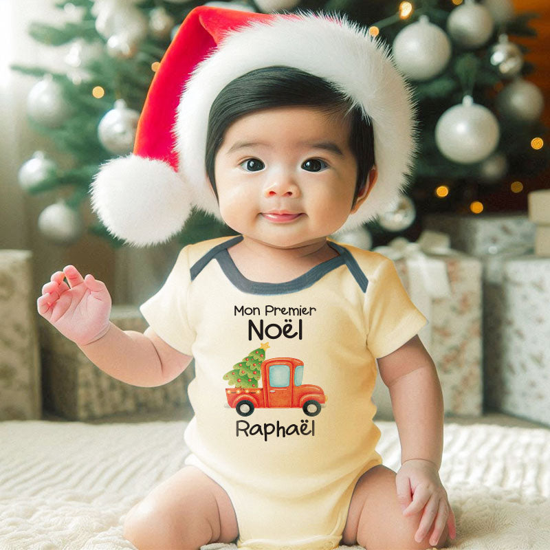 Personalized Baby's Name First Christmas Baby Boy Girl Bodysuit Custom Newborn Holiday Gift Frech Christmas Mon Premier Noël Clothes Cozy Holiday outfit