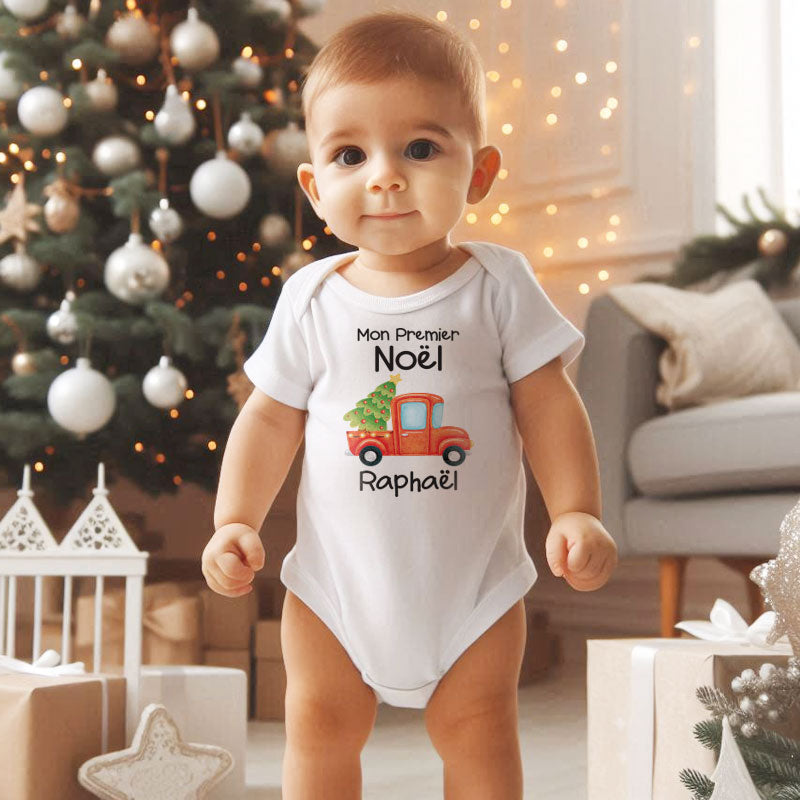 Personalized Baby's Name First Christmas Baby Boy Girl Bodysuit Custom Newborn Holiday Gift Frech Christmas Mon Premier Noël Clothes Cozy Holiday outfit