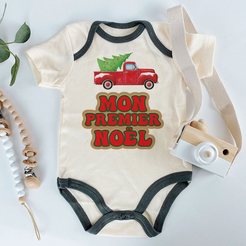 Personalized Baby's First Cristmas Baby Bodysuit Newborn Infant Baby Boy Girl Outfit French Baby Clothes Festive Babywear Cozy Holiday Outfit