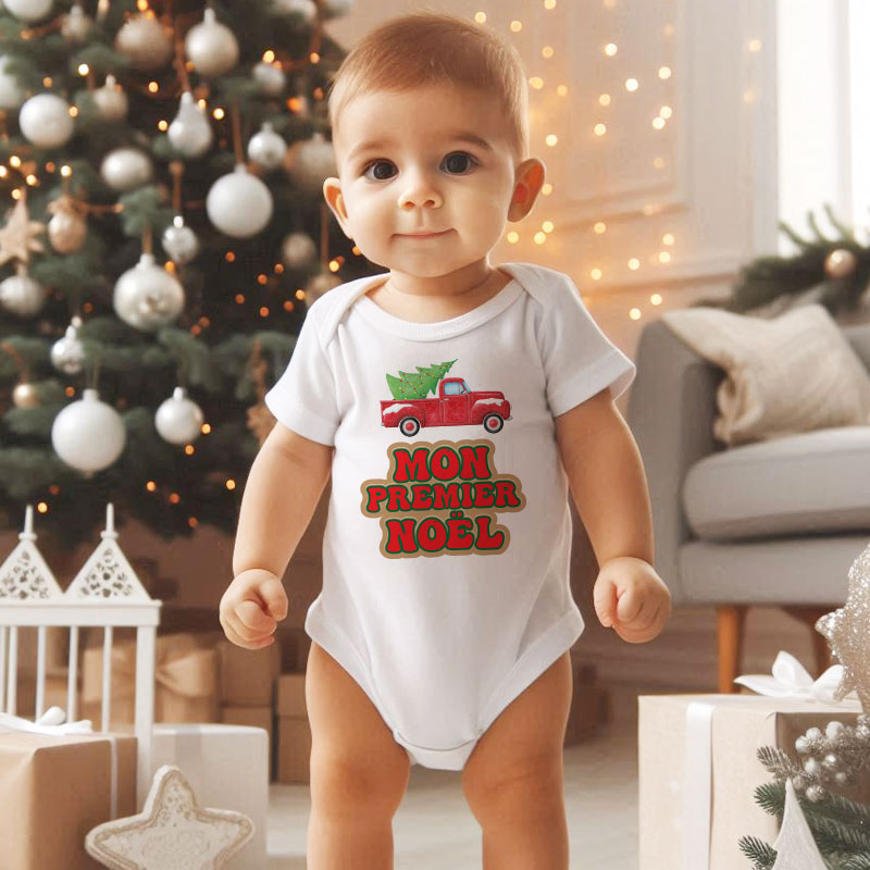 Personalized Baby's First Cristmas Baby Bodysuit Newborn Infant Baby Boy Girl Outfit French Baby Clothes Festive Babywear Cozy Holiday Outfit