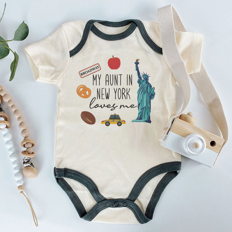 My Aunt in New York Loves Me Baby Bodysuit Cute Custom Baby Boy Girl Clothes Auntie's Love from New York Baby Wear Personalized Newborn Gift for Niece and Nephew