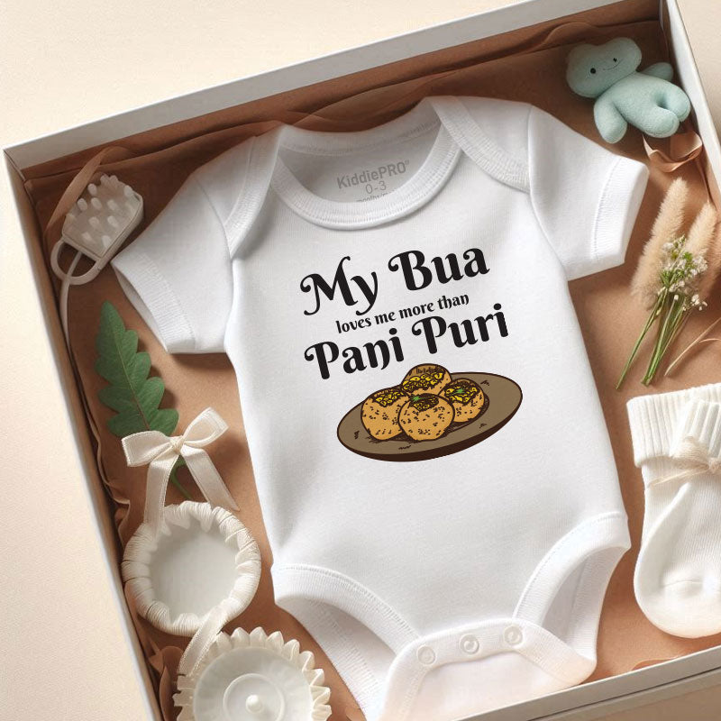 My Bua Loves Me More Than Pani Puri Cute Baby Outfit Indian Baby Clothes Foodie Food Pun Custom Baby Clothes Funny Unique Newborn Gift