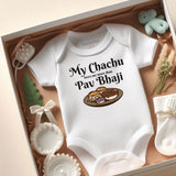 Cute Newborn Outfit with Indian Food Theme Desi Baby Clothes Chachu and Me Baby Outfit Unique Personalized Baby Shower Gift Unisex Infant Clothing