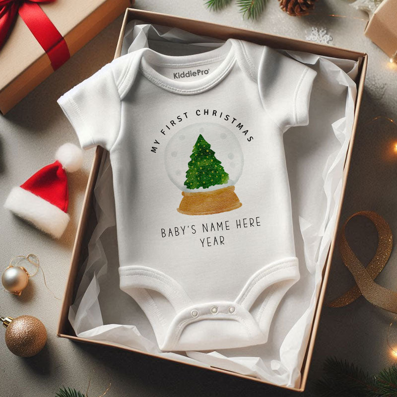 Personalized baby's name Year Christmas Snow globe Newborn Infant Baby boy girls clothes Holiday gifts for expecting mom and dad shirt