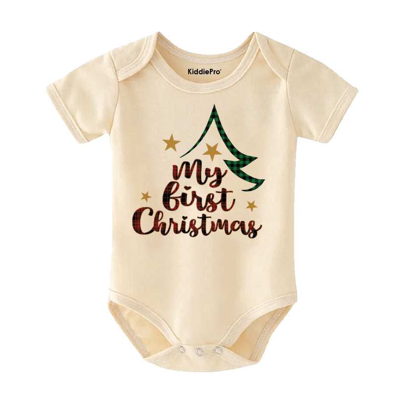 My first Christmas Unisex Baby Clothes Cute Chirstmas Plaid Pattern Design Baby Outfit