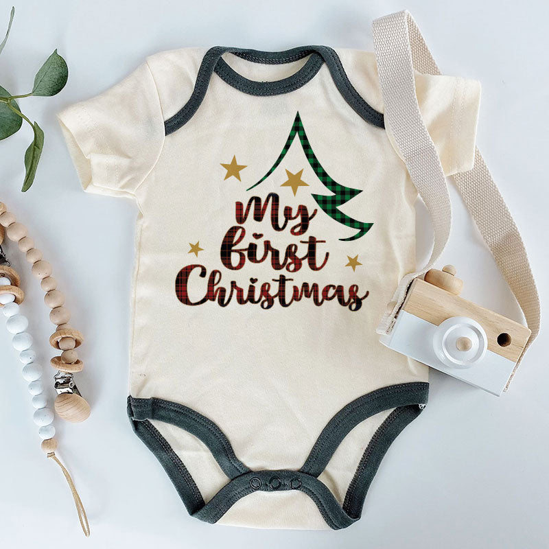 My first Christmas Unisex Baby Clothes Cute Chirstmas Plaid Pattern Design Baby Outfit