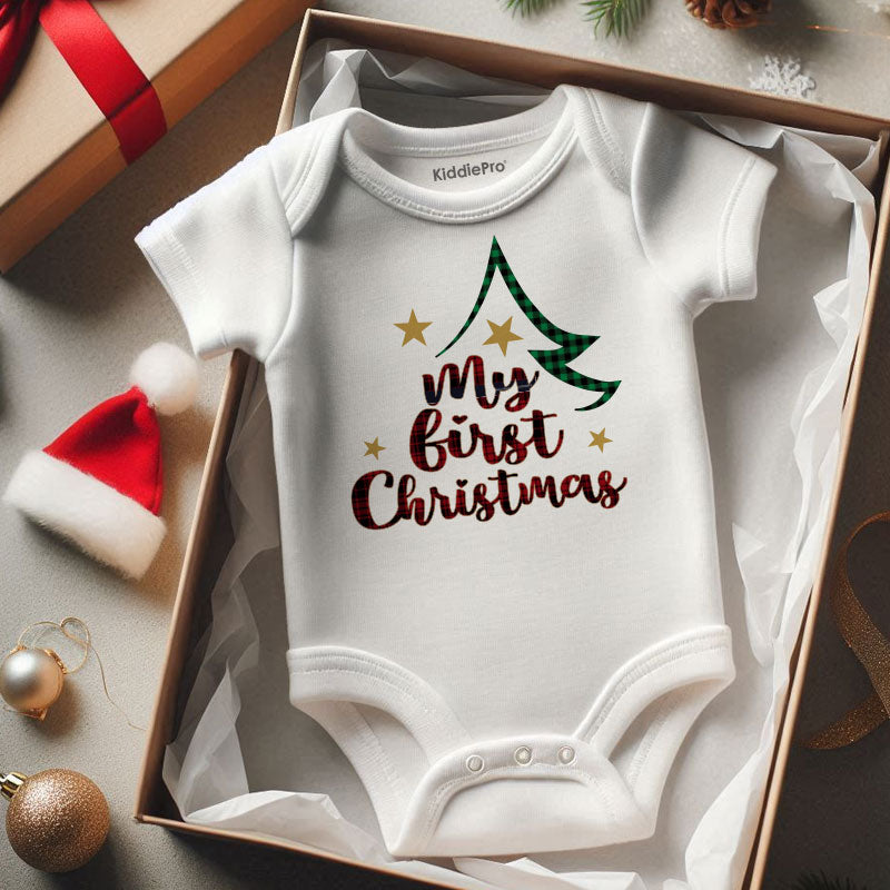 My first Christmas Unisex Baby Clothes Cute Chirstmas Plaid Pattern Design Baby Outfit