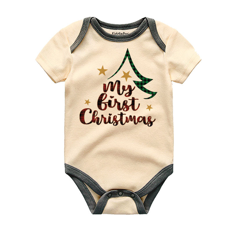 My first Christmas Unisex Baby Clothes Cute Chirstmas Plaid Pattern Design Baby Outfit