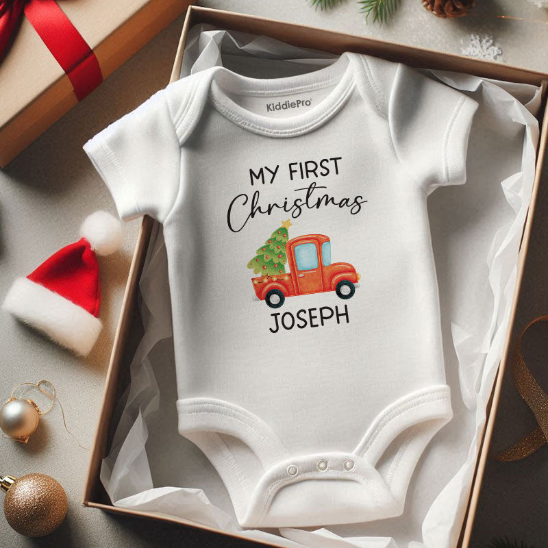 First Christmas Baby clothes Vintage Truck design Homecoming Unisex Baby Bodysuit