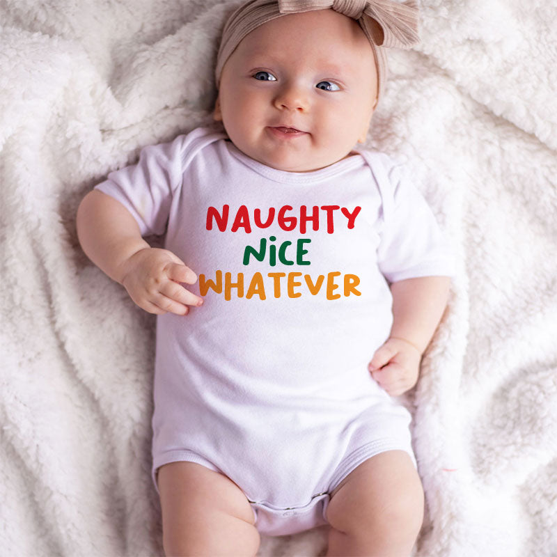 Cozy Cute Adorable First Christmas Baby Outfit Naughty Nice Custom Baby Boy Girl Clothes Holiday Humor Bodysuit Playful Family Gathering Outfit