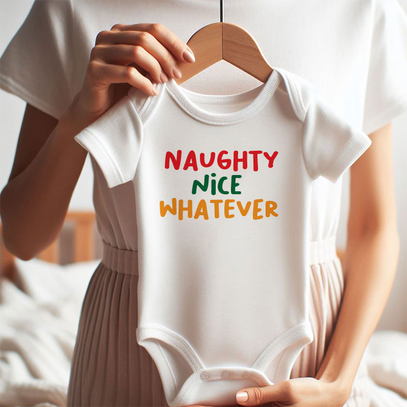 Cozy Cute Adorable First Christmas Baby Outfit Naughty Nice Custom Baby Boy Girl Clothes Holiday Humor Bodysuit Playful Family Gathering Outfit