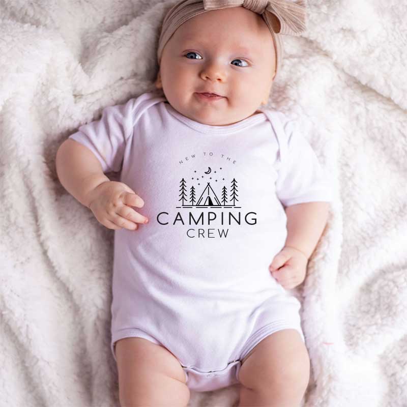 New to the camping Crew Baby Bodysuit Little Camper Camping Baby Clothes Outdoor Adventure Apparel