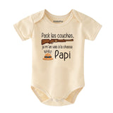 French Pack les Couches je me'en vais a la chasse avec papi bodysuit grandpa hunting buddy outfit custom unisex baby clothes