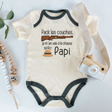 French Pack les Couches je me'en vais a la chasse avec papi bodysuit grandpa hunting buddy outfit custom unisex baby clothes