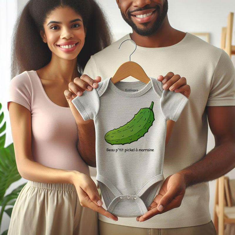 Cute Little pickle Unisex baby bodysuit beau p'tit pickel a marraine godmother newborn gift custom infant clothes
