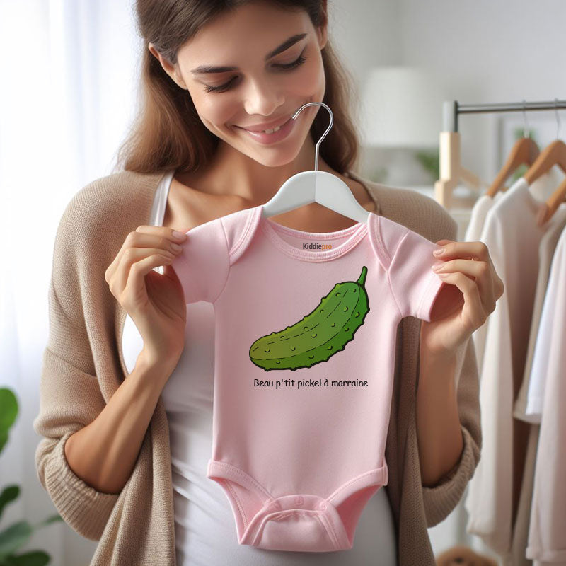 Cute Little pickle Unisex baby bodysuit beau p'tit pickel a marraine godmother newborn gift custom infant clothes