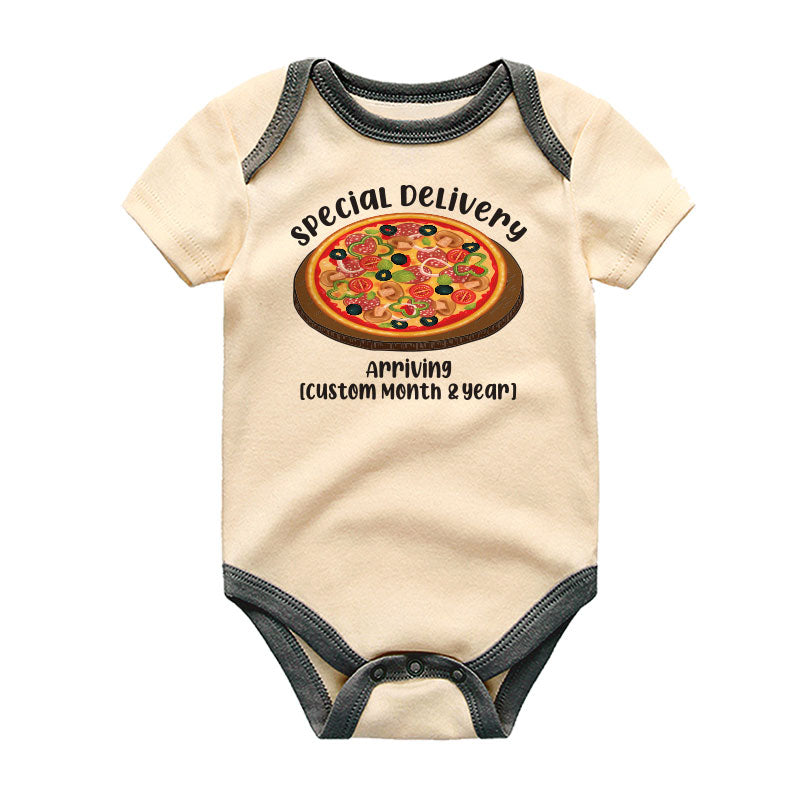 Special Delivery Pizza themed Baby clothes custom pregnancy announcement bodysuit gender reveal shirt