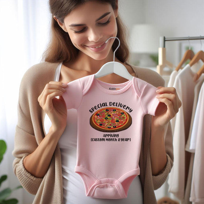 Special Delivery Pizza themed Baby clothes custom pregnancy announcement bodysuit gender reveal shirt