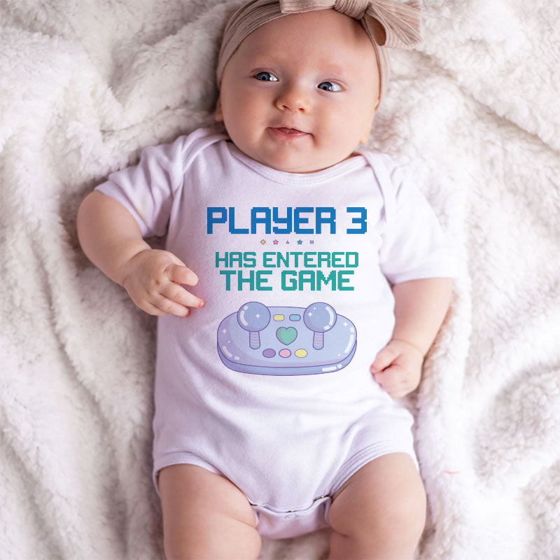 Player 3 Has Entered The Game, Baby Bodysuit, Custom Gaming Romper, Gaming Buddy Outfit, Unisex Newborn Clothing, Personalized Infant Shirt, Gamer Baby Apparel, Cute Gaming Onesie, Unique Baby Shower Present, Video Game-themed Baby Wear, Gaming Family Fashion, Funny Baby Clothes, Gaming Community Gift, Player 3 Announcement, Gamer Parenting Gear.