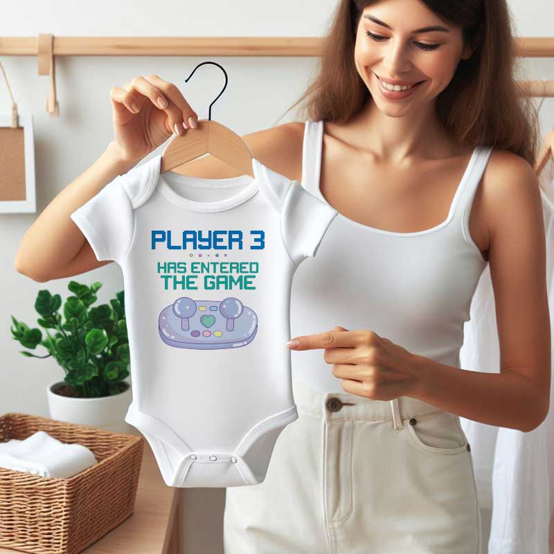 Player 3 Has Entered The Game, Baby Bodysuit, Custom Gaming Romper, Gaming Buddy Outfit, Unisex Newborn Clothing, Personalized Infant Shirt, Gamer Baby Apparel, Cute Gaming Onesie, Unique Baby Shower Present, Video Game-themed Baby Wear, Gaming Family Fashion, Funny Baby Clothes, Gaming Community Gift, Player 3 Announcement, Gamer Parenting Gear.