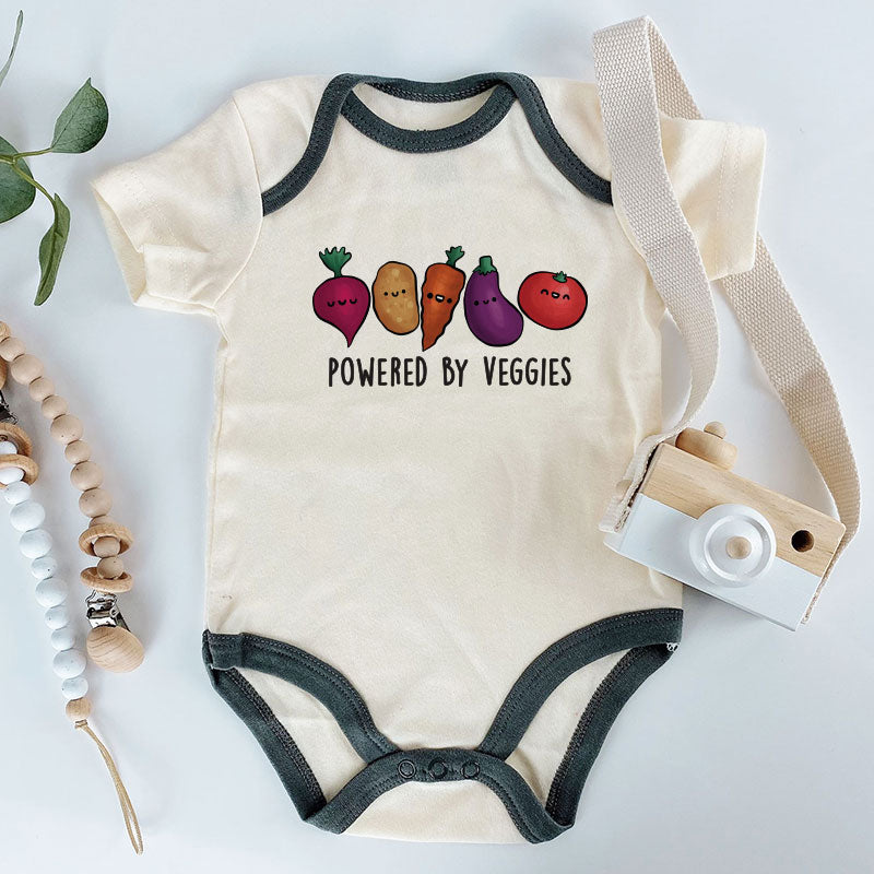 Powered By Veggies Vegetarian Vegan Vegetable Cute Infant unisex baby bodysuit