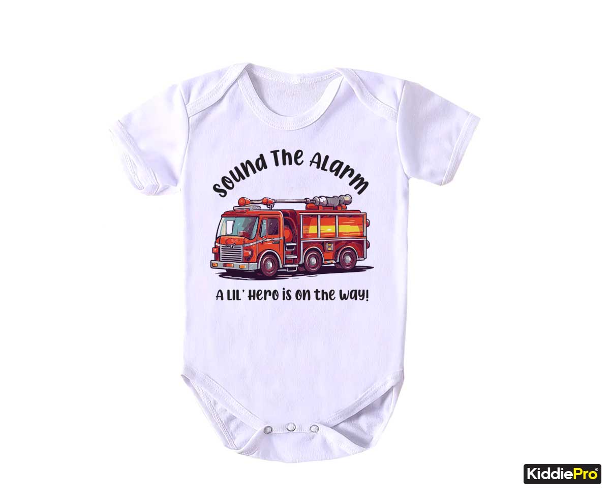 Sound the Alarm Baby Clothes Pregnancy Baby announcement  Firemans Truck Firetruck Theme Baby bodysuit(SKU#33)