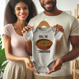 Spill the Tsaramaso Baby Bodysuit Funny Bean Themed Baby Outfit Personlized newborn clothes Vêtements bébé