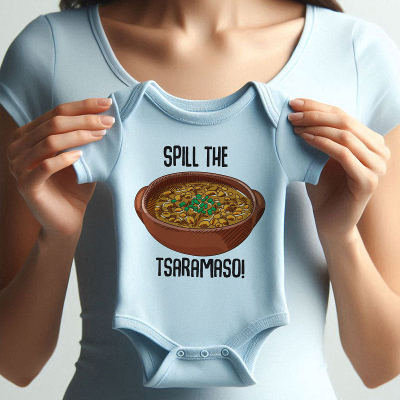 Spill the Tsaramaso Baby Bodysuit Funny Bean Themed Baby Outfit Personlized newborn clothes Vêtements bébé
