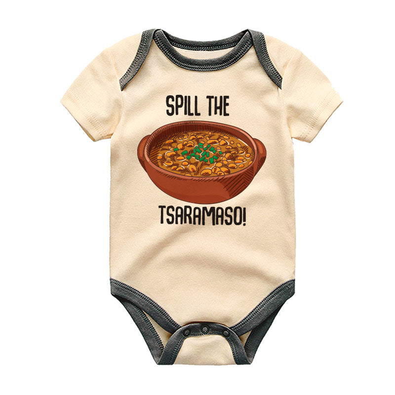 Spill the Tsaramaso Baby Bodysuit Funny Bean Themed Baby Outfit Personlized newborn clothes Vêtements bébé