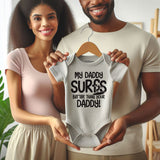 My Daddy Surfs better baby clothes Surfing Dad Unisex Bodysuit Surfer outfit Funny Newborn Gift Dad vs Dad romper