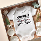 Filipino Baby Announcement Hilarious Tita and Tito Baby Outfit Surprise You're Going to Be Babysitter Funny Infant outfit Custom Baby Bodysuit Tagalog Baby Clothes