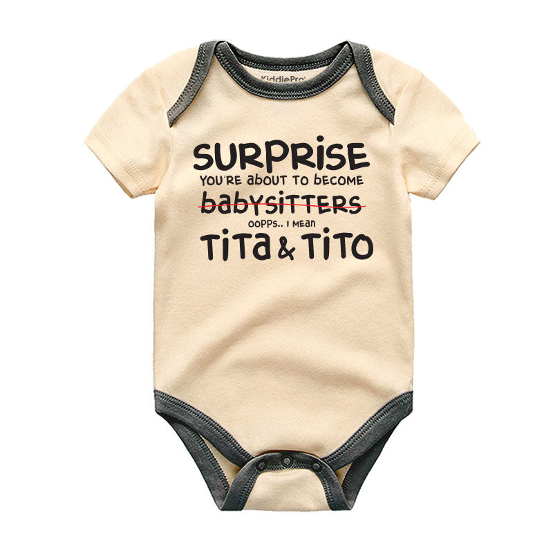 Filipino Baby Announcement Hilarious Tita and Tito Baby Outfit Surprise You're Going to Be Babysitter Funny Infant outfit Custom Baby Bodysuit Tagalog Baby Clothes