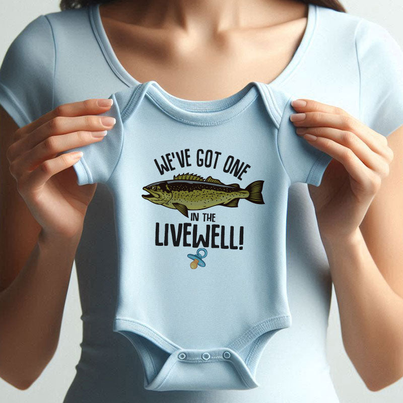 We Got On the Livewell Baby Bodysuit Cute Fishing Baby Outfit for Newborns & Infants Personalized Gift