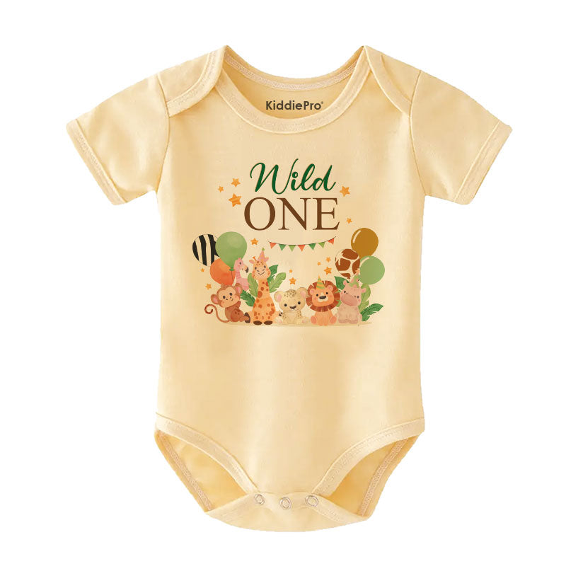 Kiddiepro First Birthday Wild One Safari Baby Clothes Animal Themed Bodysuit