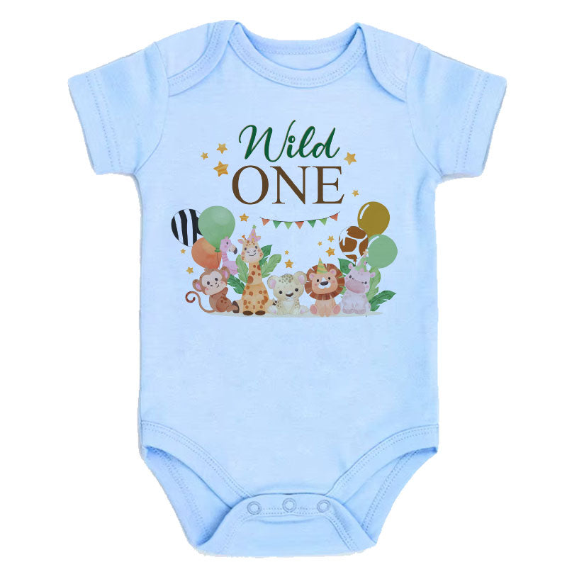 Kiddiepro First Birthday Wild One Safari Baby Clothes Animal Themed Bodysuit