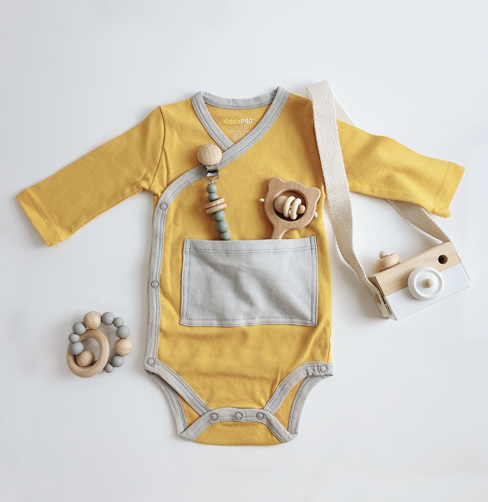 Baby Kimono Wrap Tops 3‑Pack (Mustard, Maroon, Sage) | 3/4 Sleeve Soft Cotton Essentials