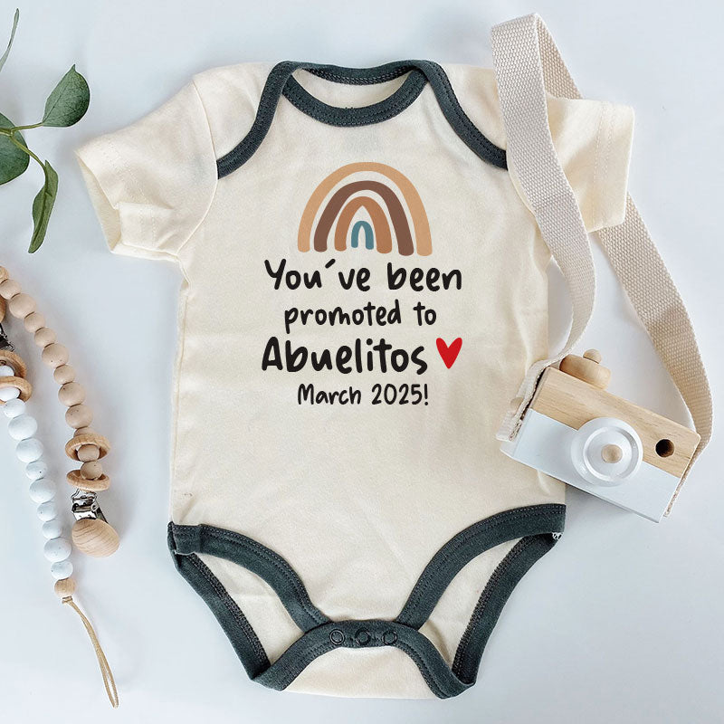You've been promoted to abuelitos grandparents gender neutral baby clothes pregnancy announcement gift custom newborn bodysuit