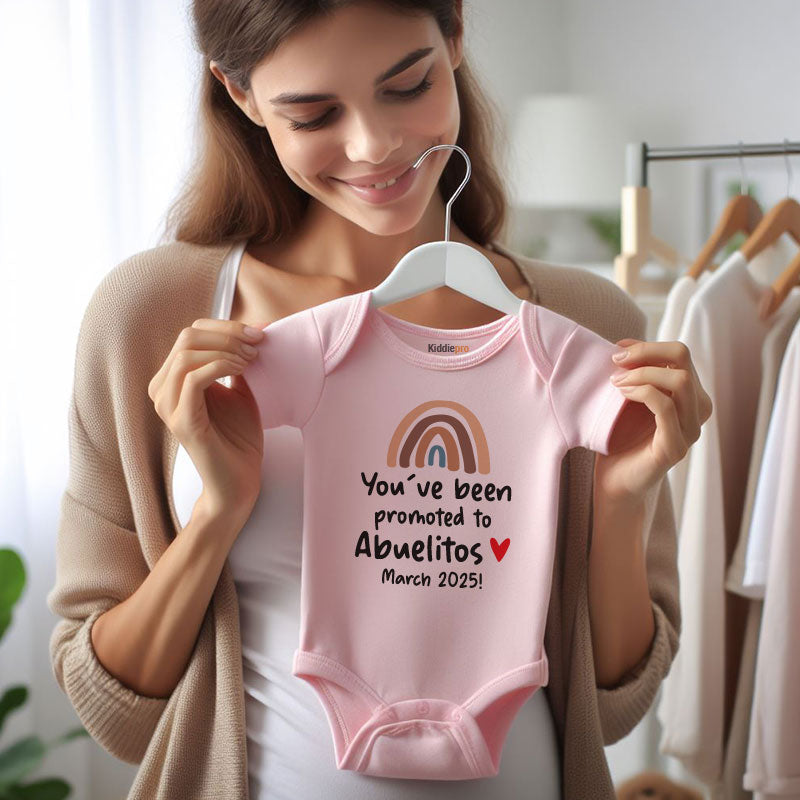 You've been promoted to abuelitos grandparents gender neutral baby clothes pregnancy announcement gift custom newborn bodysuit