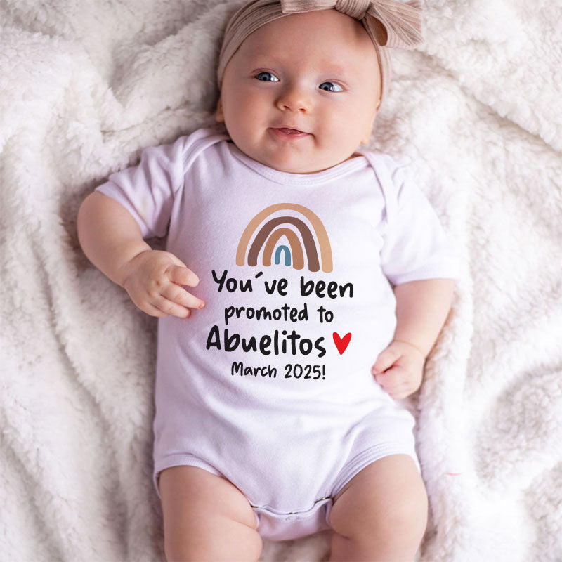 You've been promoted to abuelitos grandparents gender neutral baby clothes pregnancy announcement gift custom newborn bodysuit